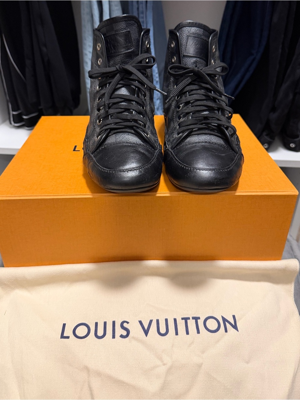 Louis Vuitton Black Men’s Leather High-Top Sneakers
